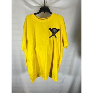 Roku Studio Bad Habits Graphic T-Shirt Yellow Mens XL Rhinestone Masked Figure‎